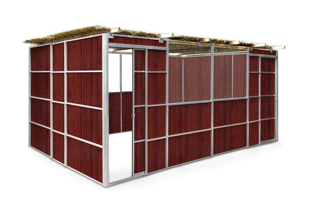 Modular sukkah with Chesnut Wood panels and schach